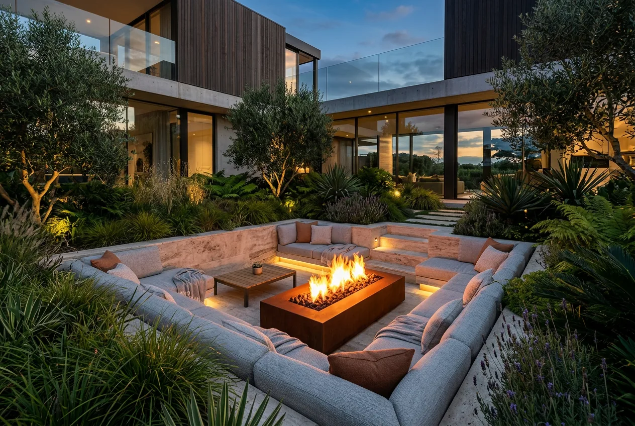 Sunken fire pit lounge